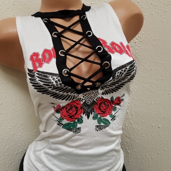 Sexy ROCK N ROLL style tattoo corset front top - Picture 2 of 8